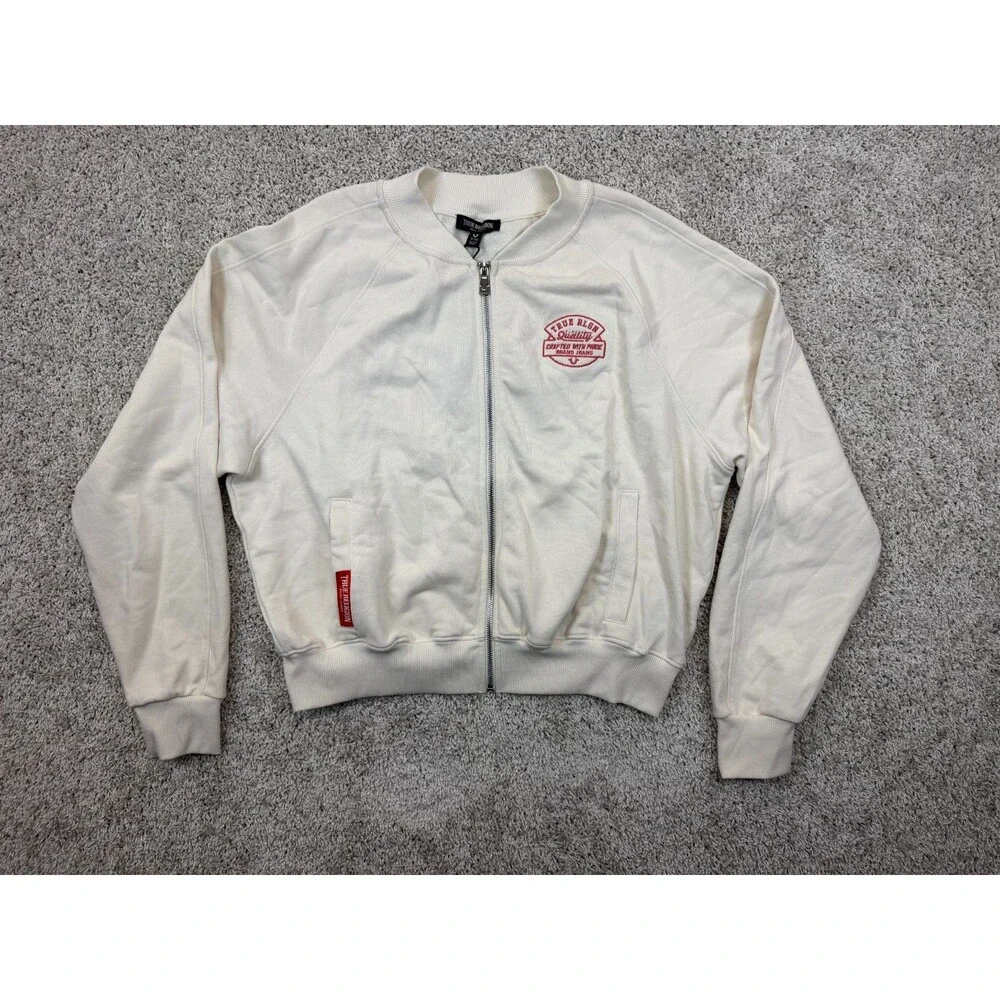 True Religion Branded Bomber Jacket Men's XL Winter White Embroidered NWT $179